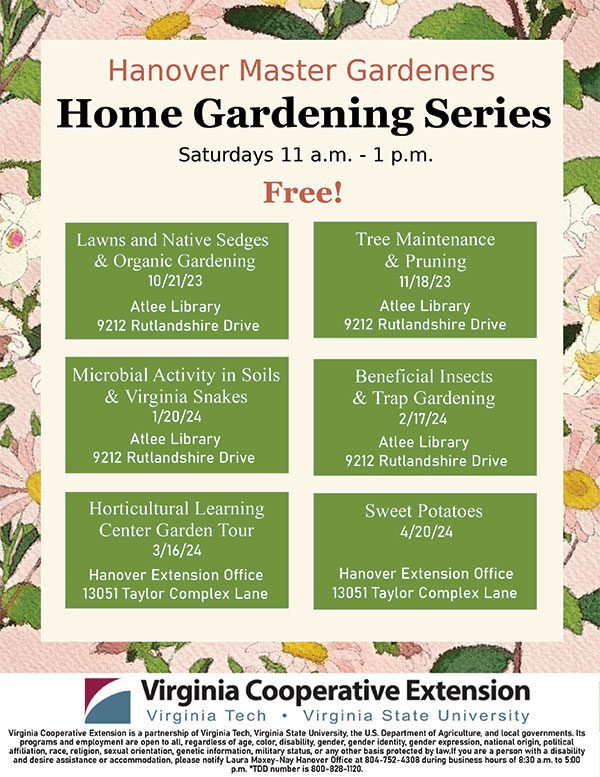 Hanover Master Gardeners 2023-2024 Home gardening series schedule