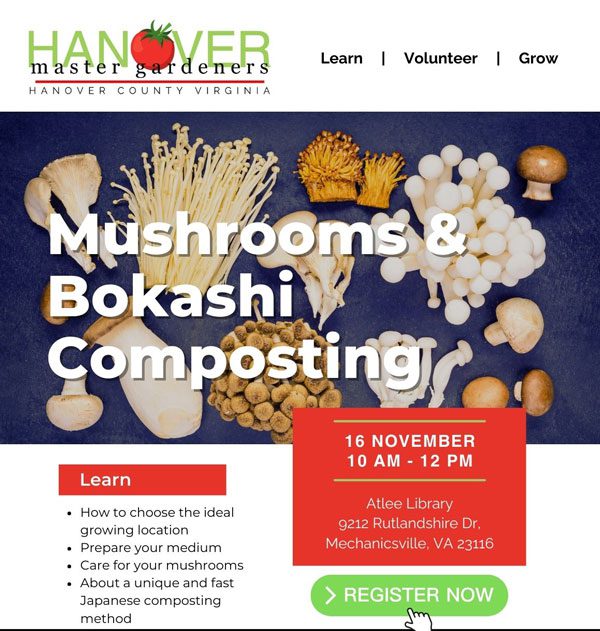 growing mushrooms and bokashi composting presentations